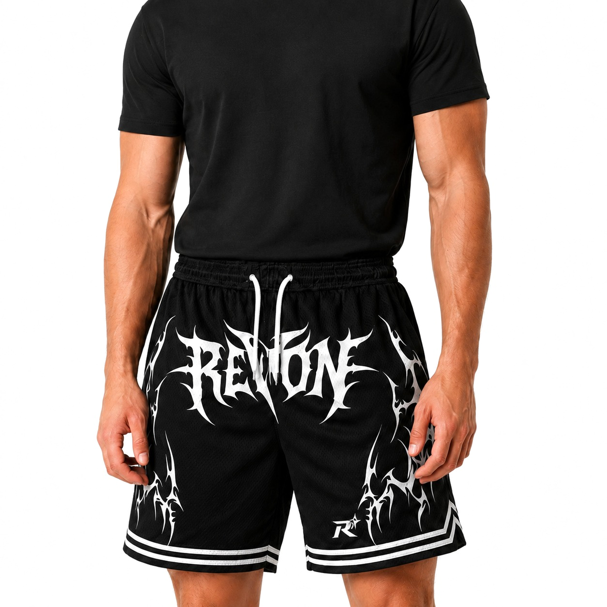 Close on the black Legacy Shorts tribal print