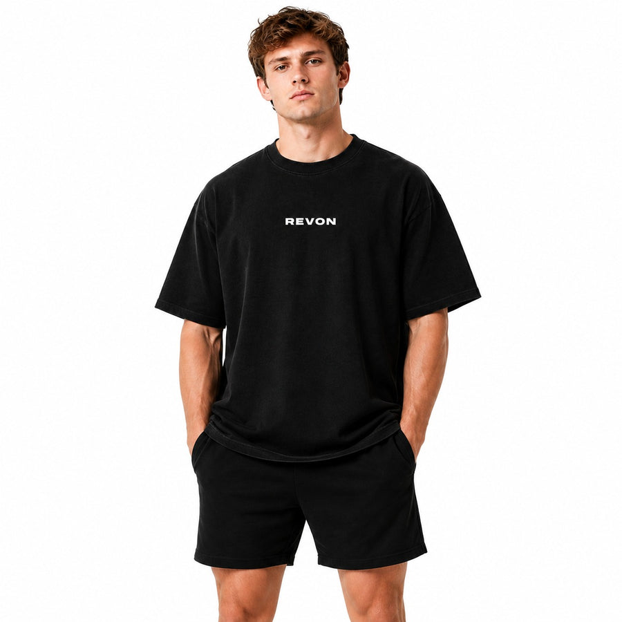 Model wearing the black Legacy Oversized T-shirt
